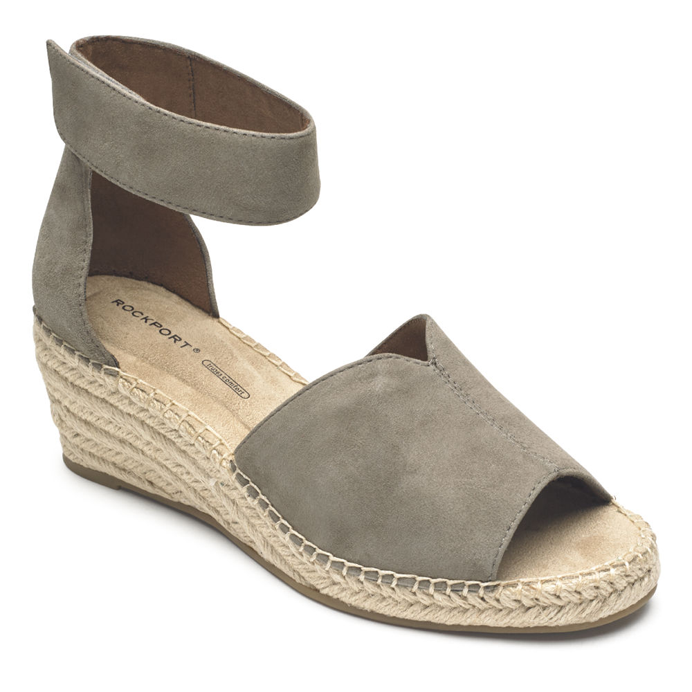 Rockport Singapore Womens Sandals - Marah Peep Toe Espadrille Grey - FA2947103